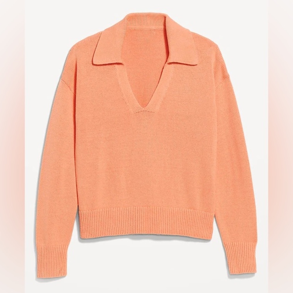 J.Crew Peach Collared V-Neck Long Sleeve Wool Blend Sweater Women’s Size XL